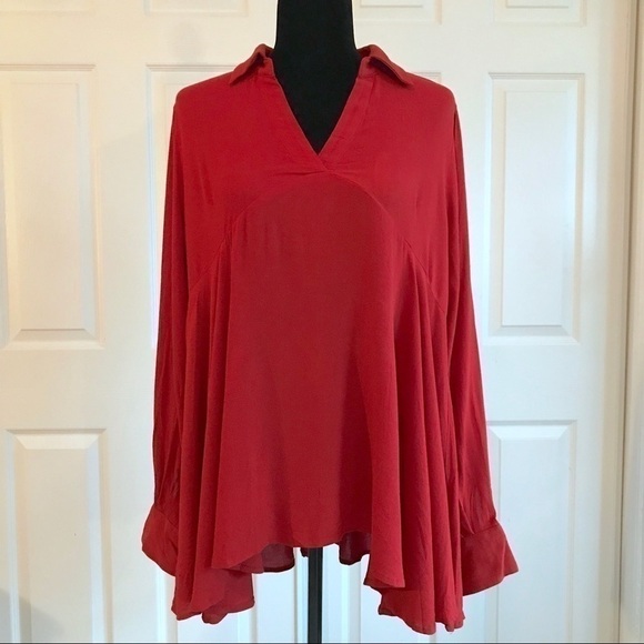 Crescent Burnt Orange “Ella” Hi-Lo Flowy Long Sleeve Boho Blouse - Picture 2 of 7